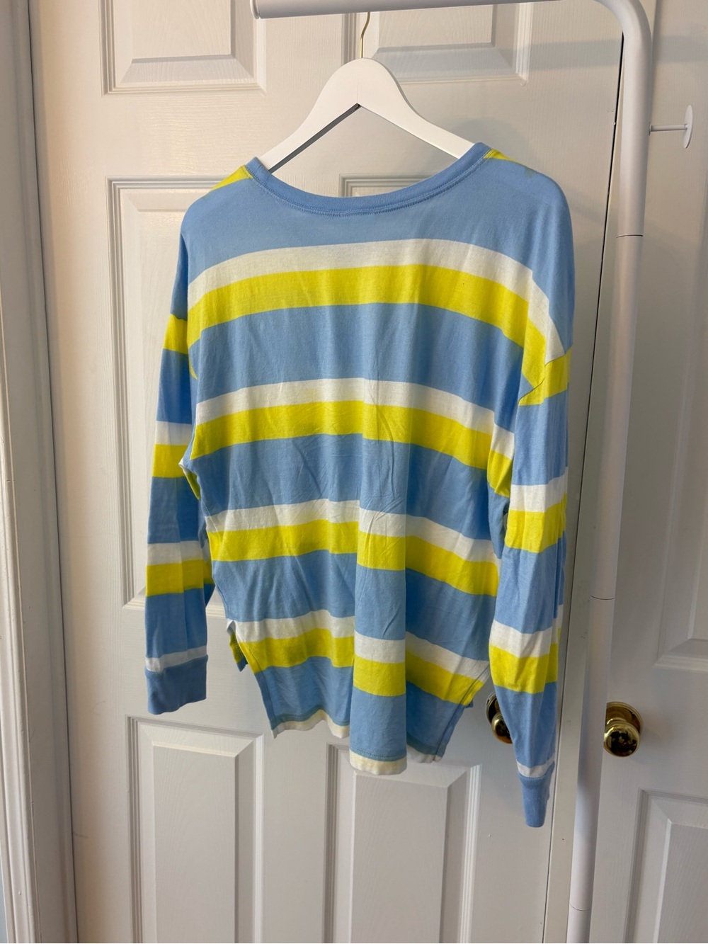 Abound Crewneck Long Sleeve Top Blue, Yellow & White Striped Small Cotton - Picture 4 of 10